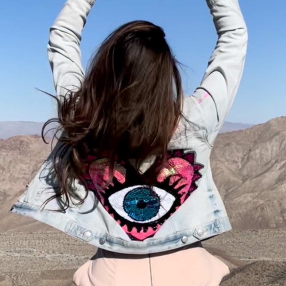 ❌SOLD❌ Embroidered Denim Jacket with Eye Design Size 4-6